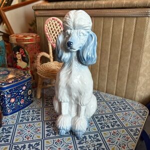 White and Blue Ceramic Poodle Figurine